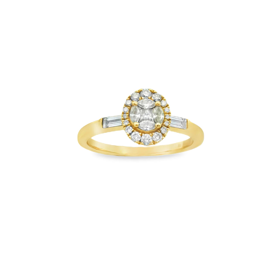 Zeghani Gold Oval Baguette Cut Marquise Engagement Ring