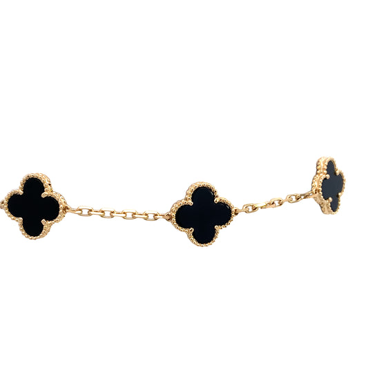 18K Gold Flower Dots with Onix Bracelet