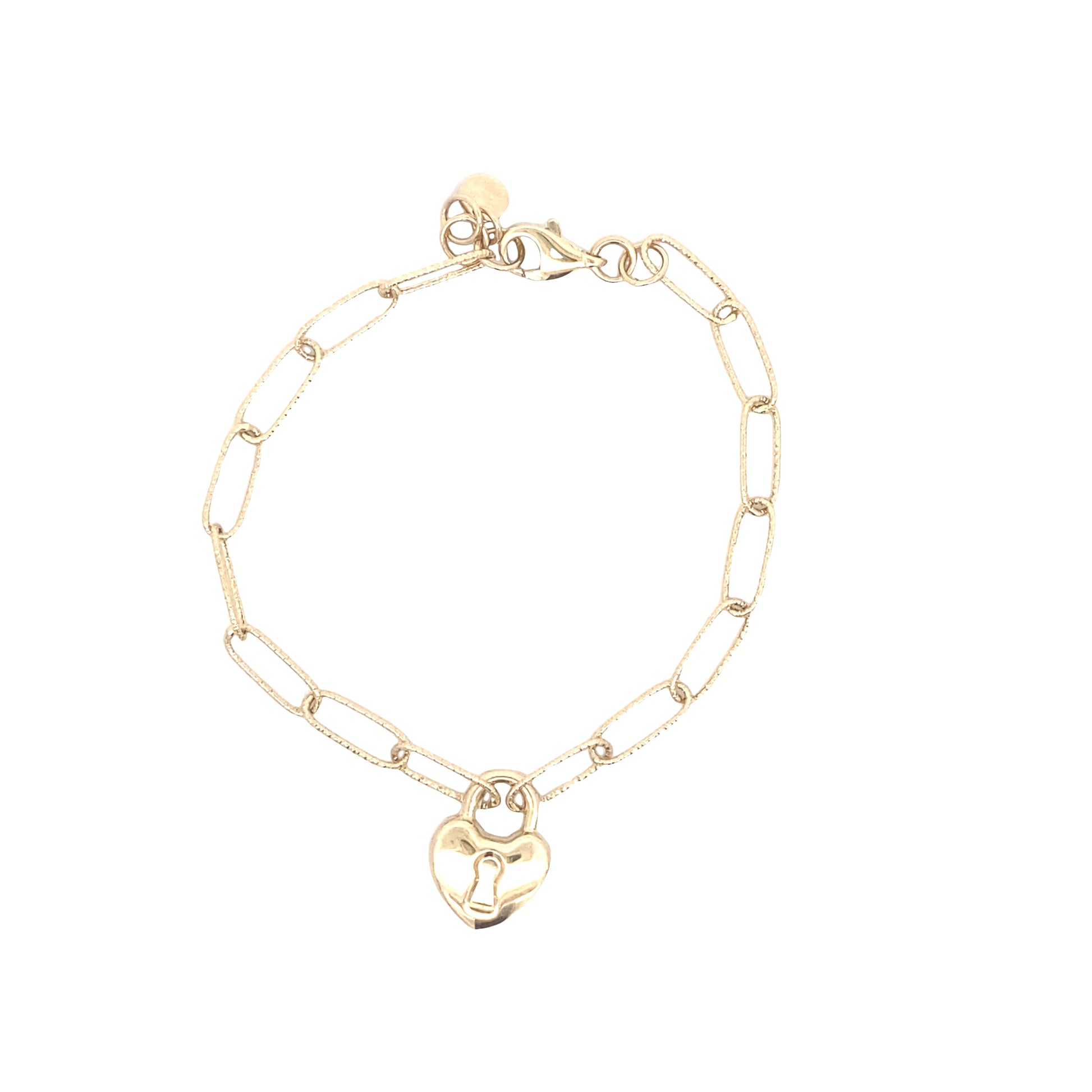 14k Gold Paper Clip Bracelet with Padlock Charm | Luby Gold Collection | Luby 