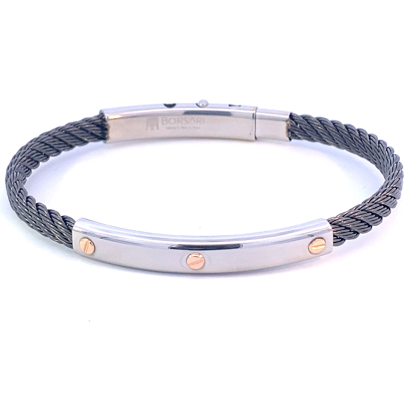 Gunmetal Steel Bangle/18k Rose Gold 3 Screw Element | Luby Mayaguez Mall | Luby 