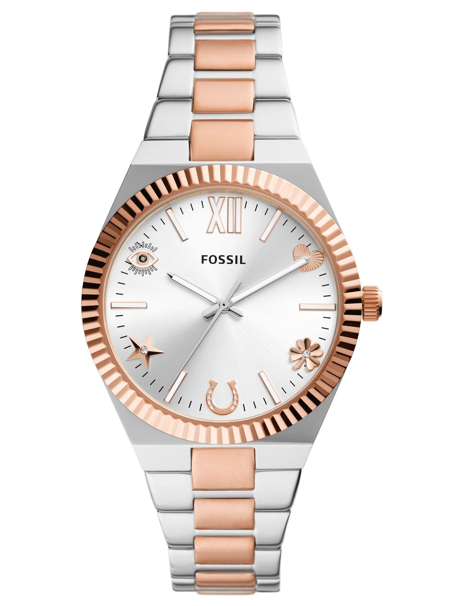 Scarlette Three-Hand Two Tone Rose  Stainless Steel Watch | Fossil | Luby 