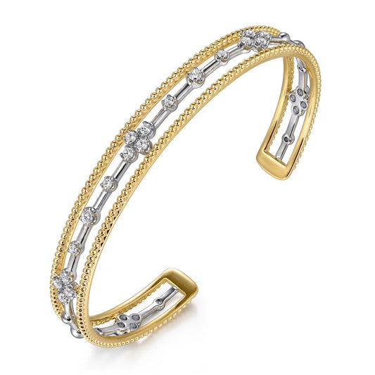 14K Mix of White and Yellow Gold Diamond Bangle | Gabriel & Co. | Luby 
