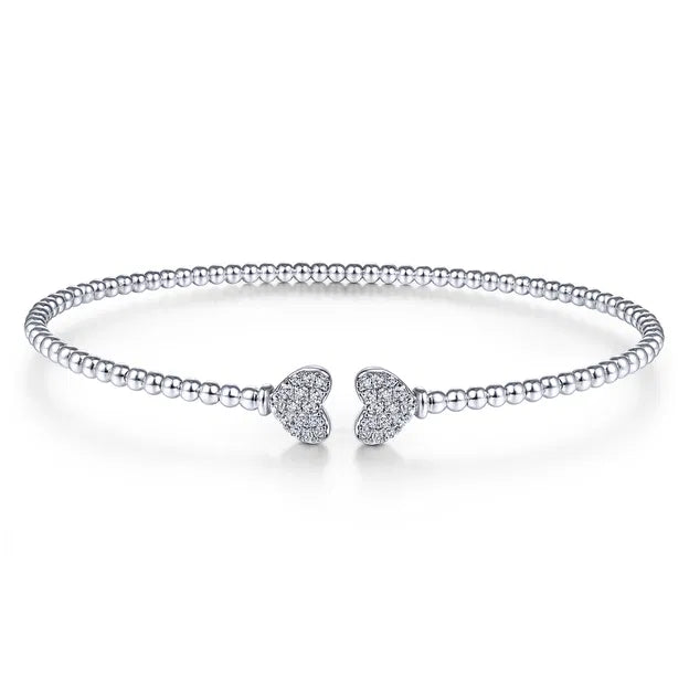 14K White Gold Bujukan Split Cuff Bracelet with Pave Diamond Hearts | Gabriel & Co. | Luby 