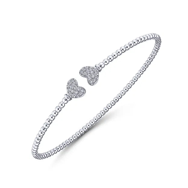 14K White Gold Bujukan Split Cuff Bracelet with Pave Diamond Hearts | Gabriel & Co. | Luby 