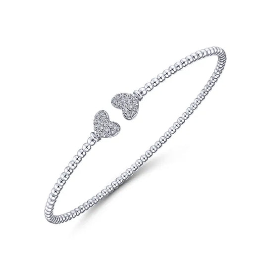 14K White Gold Bujukan Split Cuff Bracelet with Pave Diamond Hearts | Gabriel & Co. | Luby 