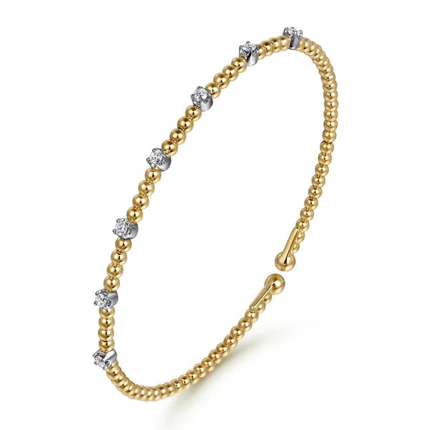 14K White-Yellow Gold Bujukan Diamond Stations Bangle | Gabriel & Co. | Luby 