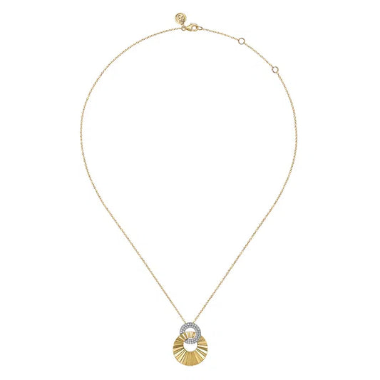 14K White and Yellow Gold Diamond Cut Drop Pendant Necklace | Gabriel & Co. | Luby 