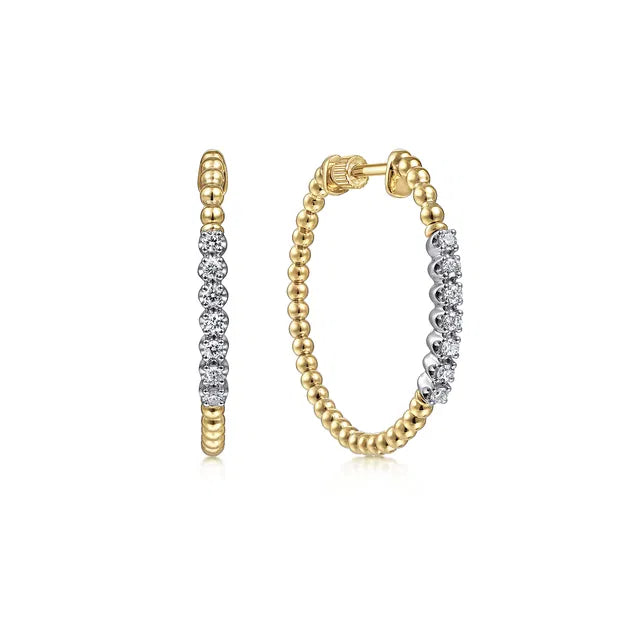 14K Yellow Gold 30mm Bujukan Diamond Classic Hoop Earrings | Gabriel & Co. | Luby 