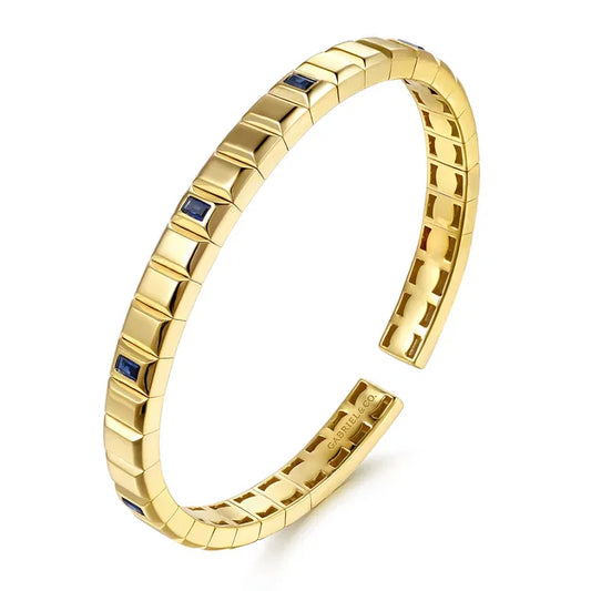14K Yellow Gold Blue Sapphire Elongated Pyramid Bangle Bracelet | Gabriel & Co. Men's | Luby 