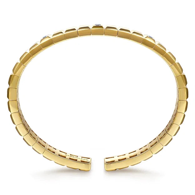 14K Yellow Gold Blue Sapphire Elongated Pyramid Bangle Bracelet | Gabriel & Co. Men's | Luby 