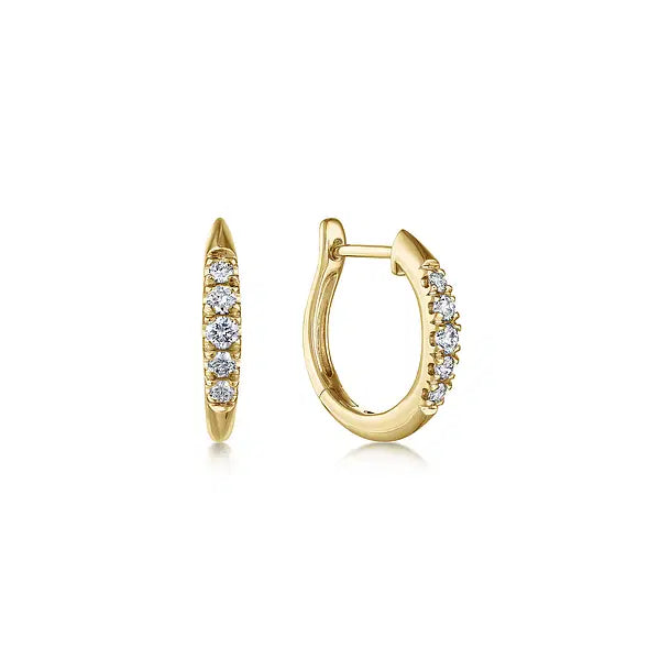 14K Yellow Gold Classic Round 15mm Diamond Huggie Earrings | Gabriel & Co. | Luby 