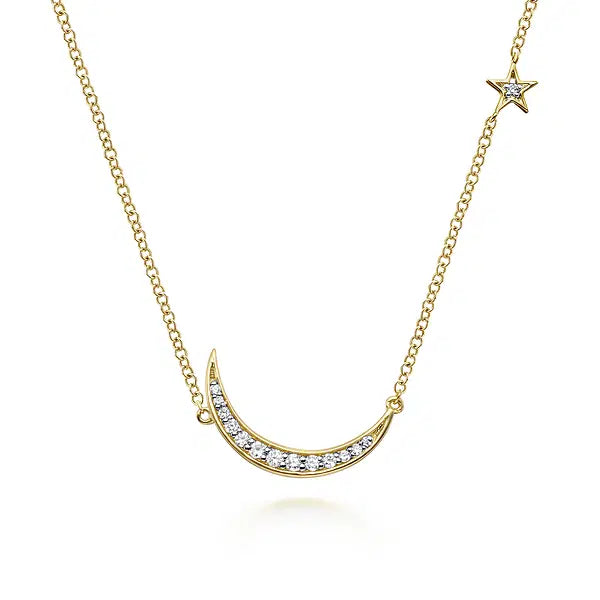 14K Yellow Gold Crescent Moon Diamond Pendant Necklace | Gabriel & Co. | Luby 