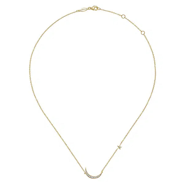 14K Yellow Gold Crescent Moon Diamond Pendant Necklace | Gabriel & Co. | Luby 