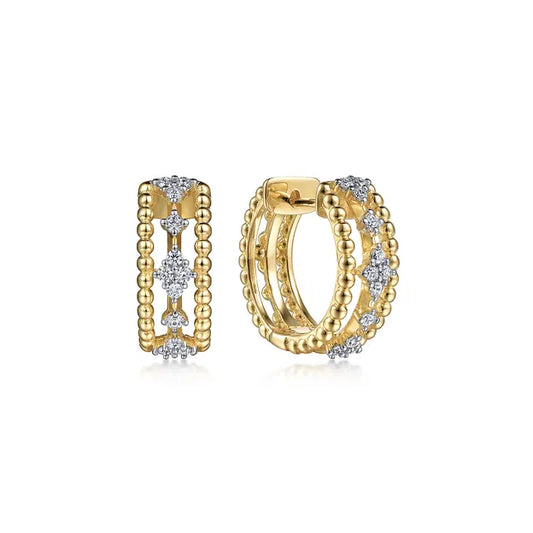 14K Yellow Gold Diamond Bujukan Huggie Earrings | Gabriel & Co. | Luby 
