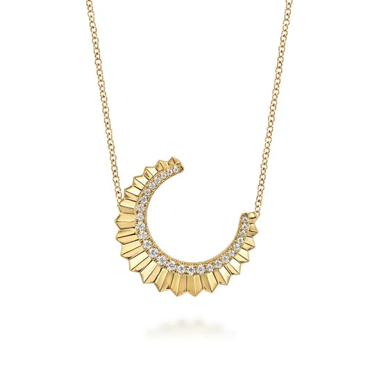 14K Yellow Gold Diamond Half Moon Diamond Cut Pendant Necklace | Gabriel & Co. | Luby 
