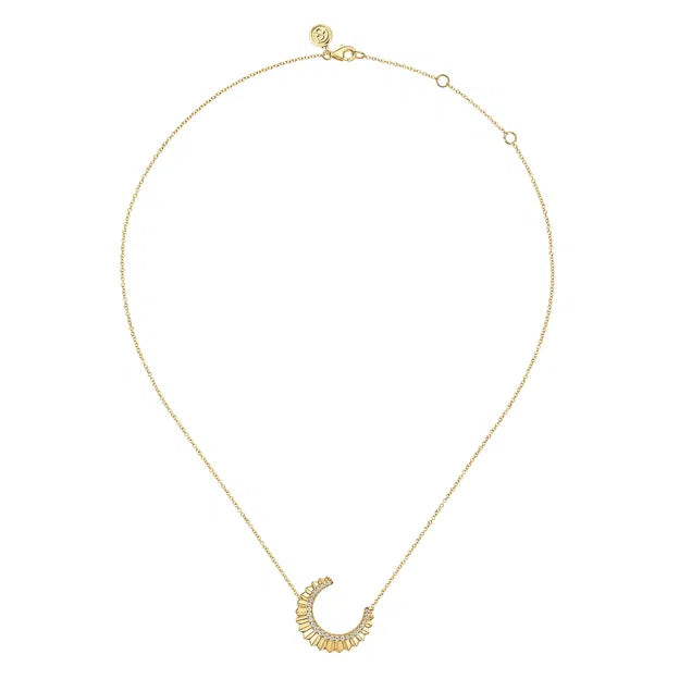 14K Yellow Gold Diamond Half Moon Diamond Cut Pendant Necklace | Gabriel & Co. | Luby 
