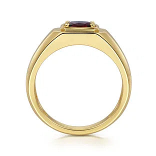 14K Yellow Gold Garnet Mens Ring in High Polish Finish | Gabriel & Co. Men's | Luby 