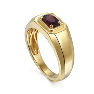 14K Yellow Gold Garnet Mens Ring in High Polish Finish | Gabriel & Co. Men's | Luby 