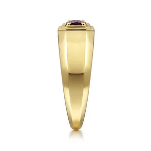 14K Yellow Gold Garnet Mens Ring in High Polish Finish | Gabriel & Co. Men's | Luby 