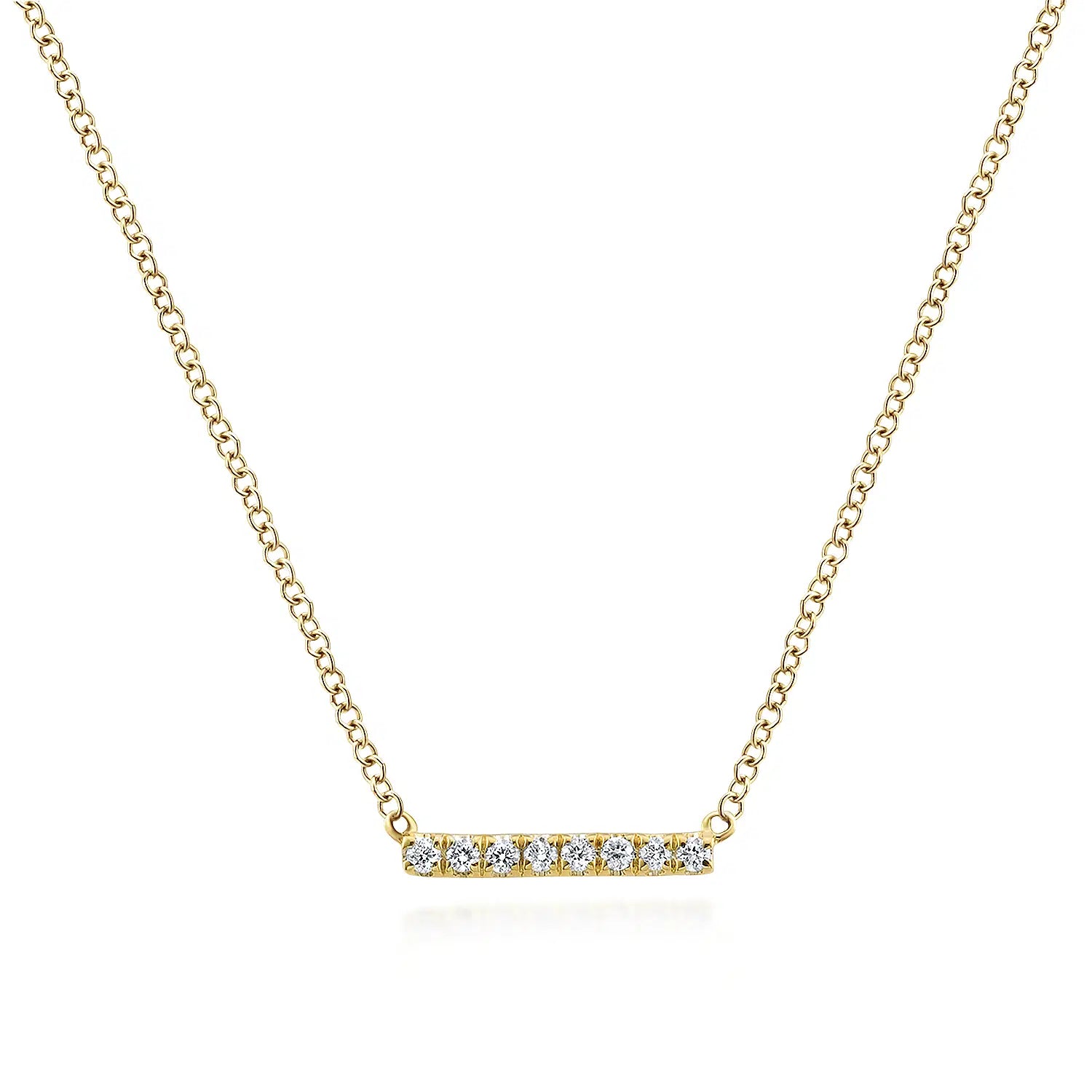 14K Yellow Gold Petite Pave Diamond Bar Necklace | Gabriel & Co. | Luby 