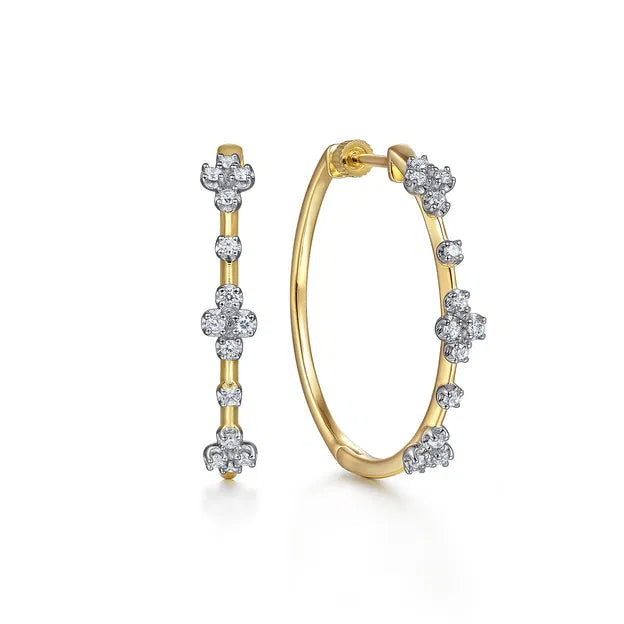 14K Yellow Gold Prong Set 30mm Round Classic Diamond Hoop Earrings | Gabriel & Co. | Luby 