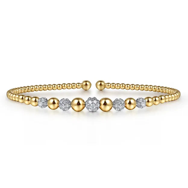 14K Yellow-White Gold Bujukan Diamond Stations Bangle | Gabriel & Co. | Luby 