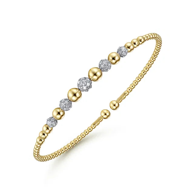 14K Yellow-White Gold Bujukan Diamond Stations Bangle | Gabriel & Co. | Luby 