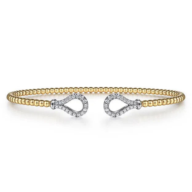 14K Yellow-White Gold Bujukan Diamond Teardrops Bangle | Gabriel & Co. | Luby 