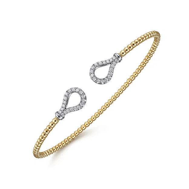14K Yellow-White Gold Bujukan Diamond Teardrops Bangle | Gabriel & Co. | Luby 
