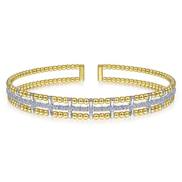 14K Yellow and White Gold Bujukan Diamond Cuff Bangle | Gabriel & Co. | Luby 
