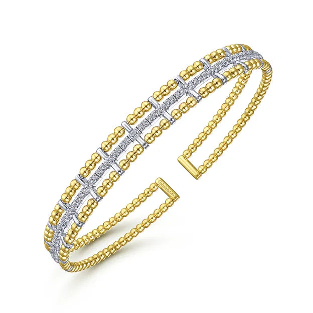 14K Yellow and White Gold Bujukan Diamond Cuff Bangle | Gabriel & Co. | Luby 