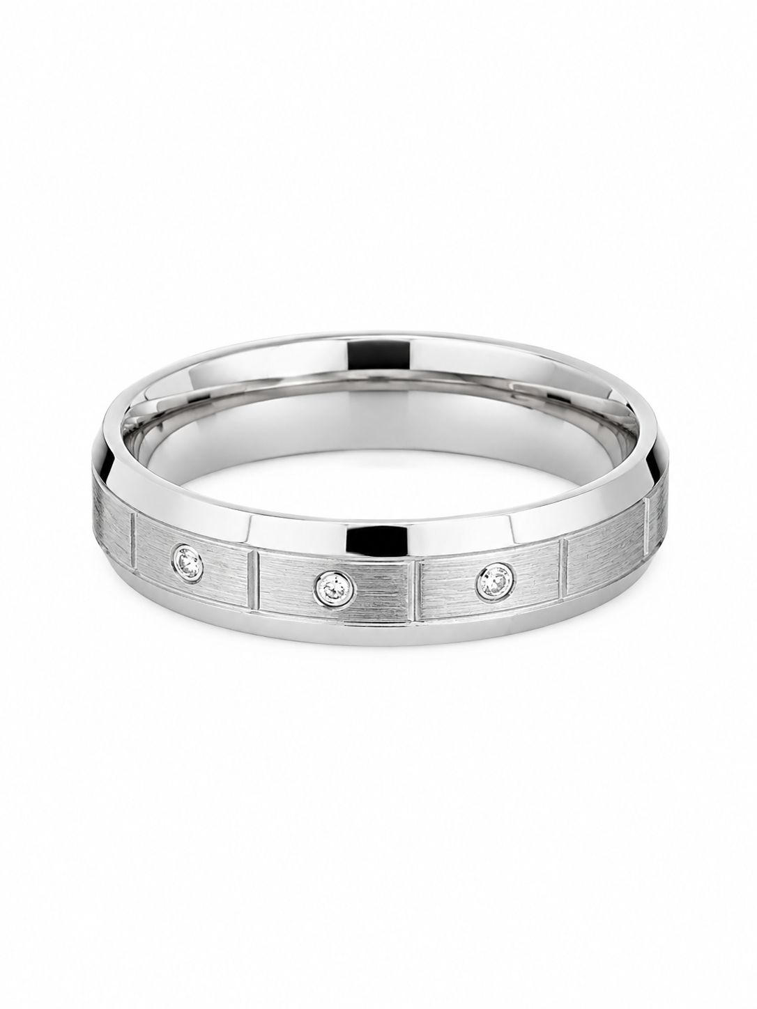 925 Sterling Silver Three Cubic Cz Men Band