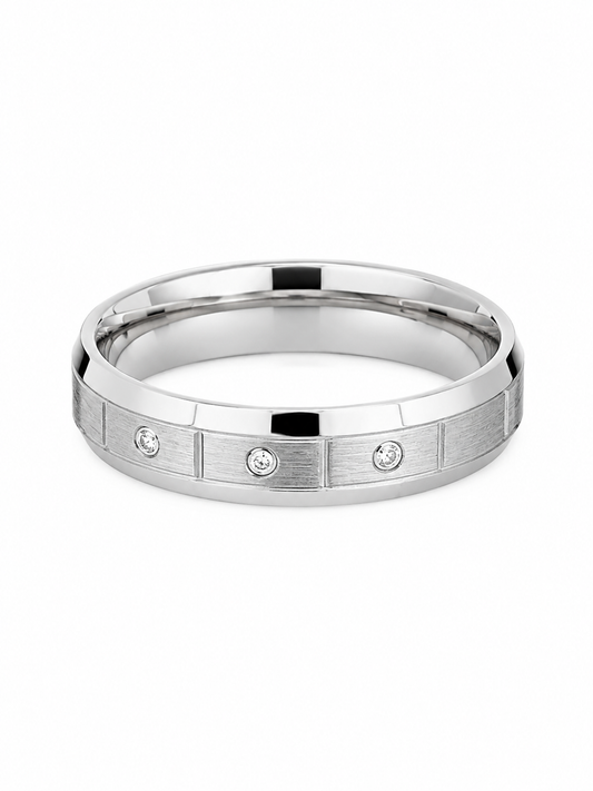 925 Sterling Silver Three Cubic Cz Men Band