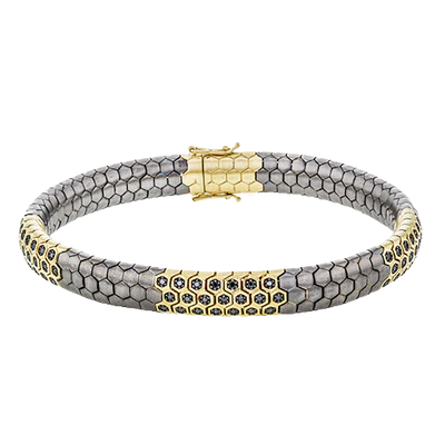 Simon G 14K/Titanio Brazalete de caballero cepillado con diamantes negros