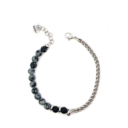 Hector by Marcello Pane Black Beads and Steel Bracelet