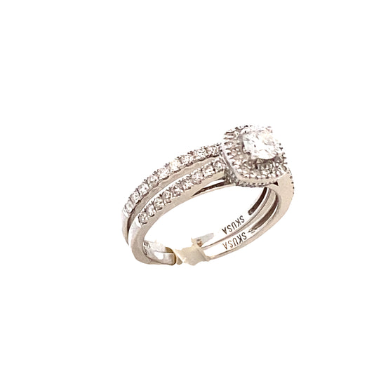 14k DIAMOND Ascher-Shaped Halo Diamonds White Gold Engagement Set | Luby Diamond Collection | Luby 