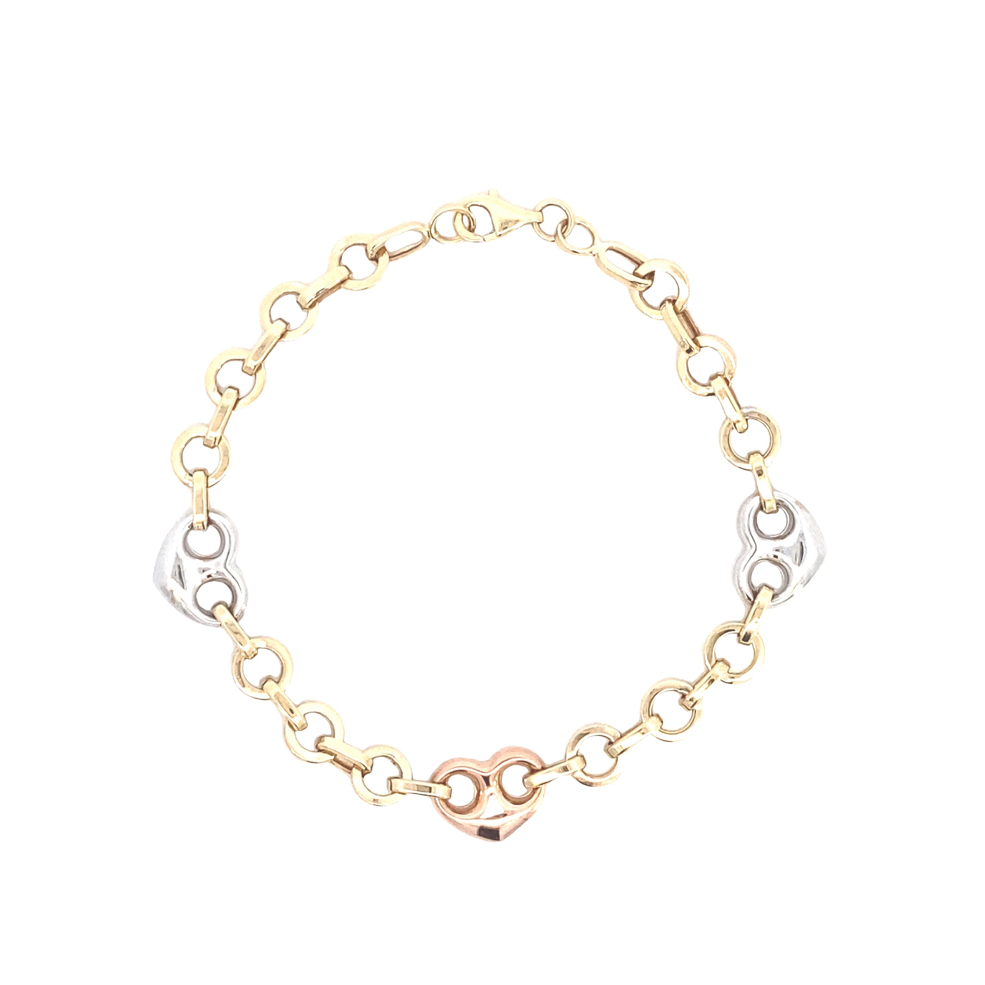 14K Gold 3-color Heart Link Bracelet | Luby Gold Collection | Luby 