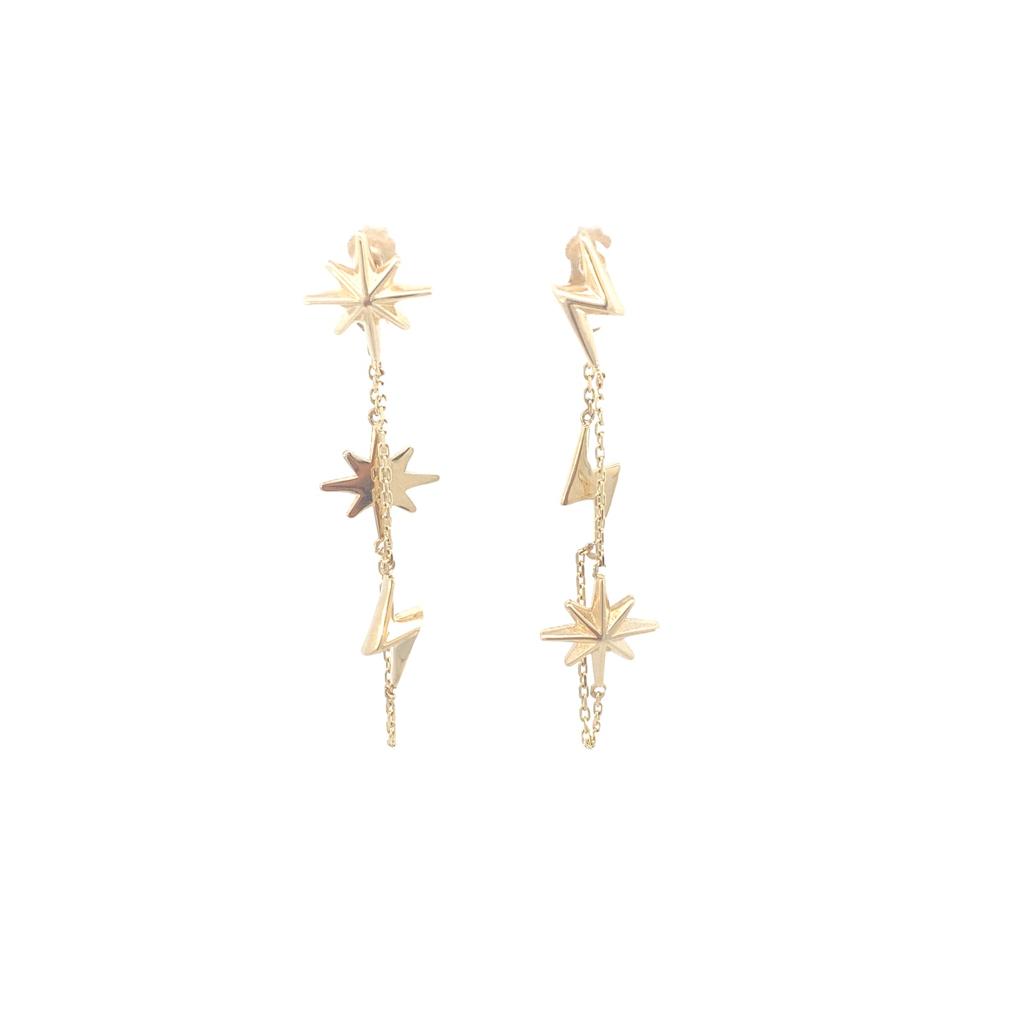 14K Gold Star Shape Long Earrings | Luby Gold Collection | Luby 