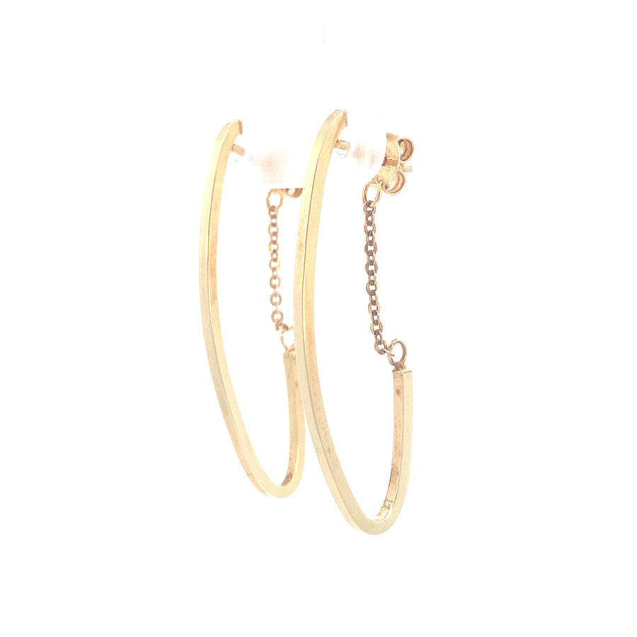 14K Oval Gold Earrings with Chain