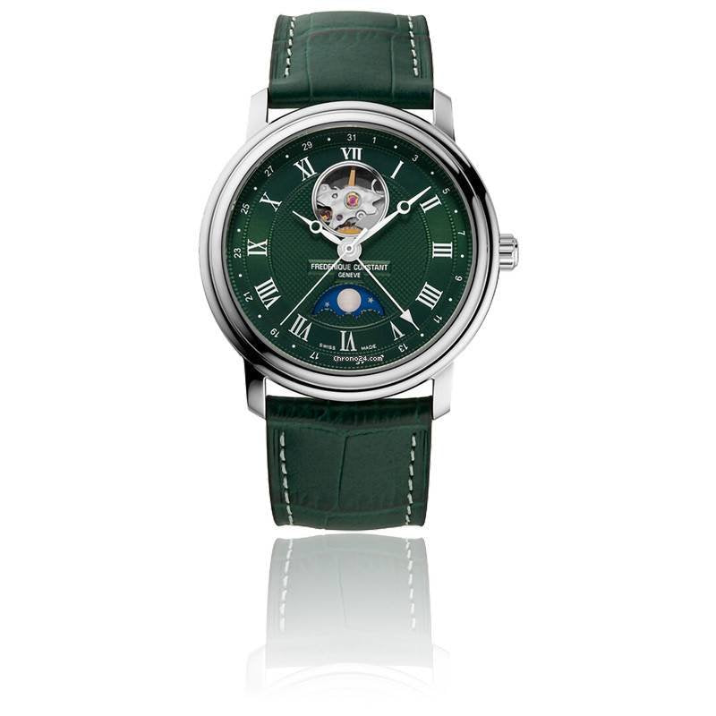 Classic Heart Beat Moonphase Green Dial and Green Leather Strap Watch | Frederique Constant | Luby 