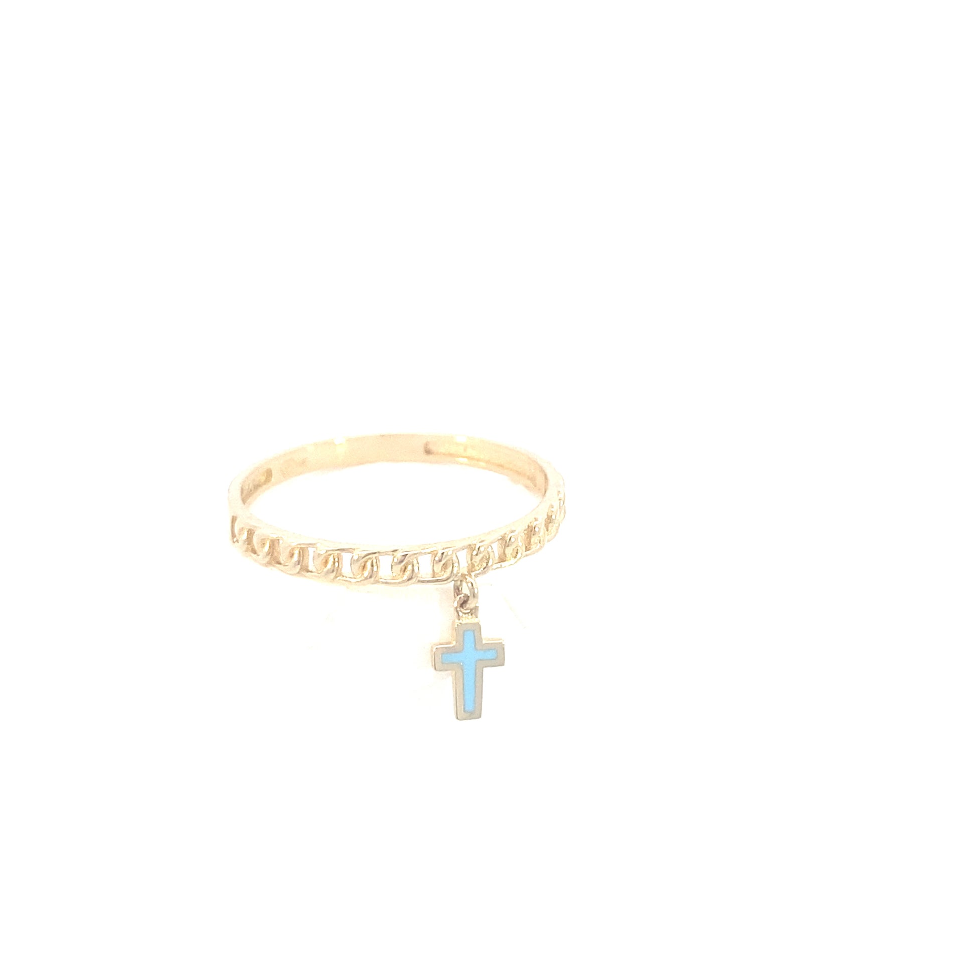 14K Gold Chain Link with Blue Cross Ring | Luby Gold Collection | Luby 
