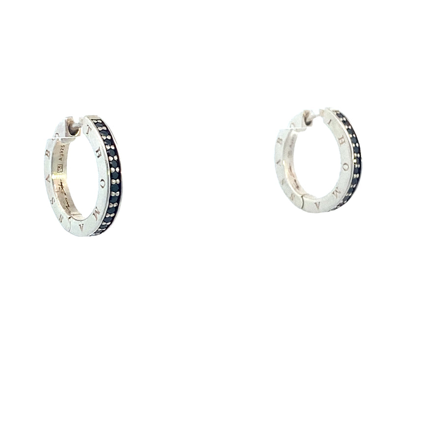 Sterling Silver Black Stones Hoops