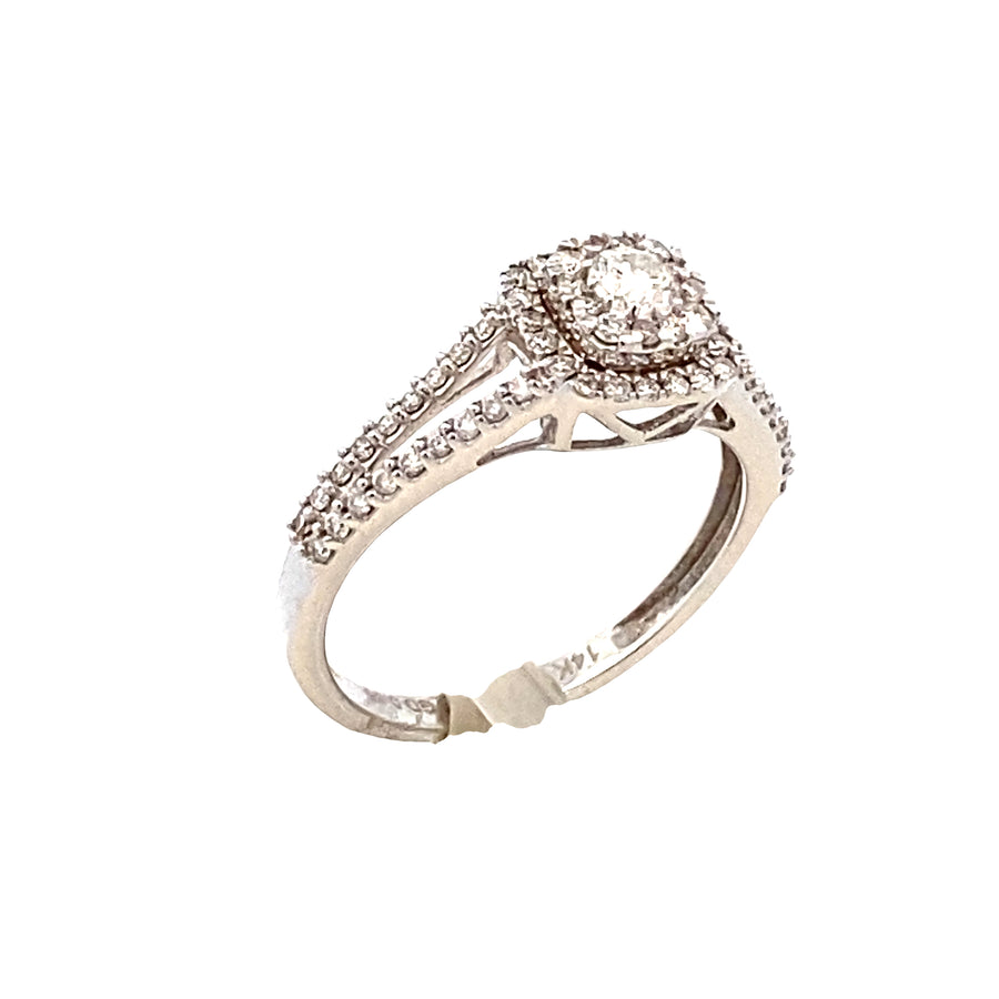 14k Diamond Split Band Round Cut White Gold Engagement Ring