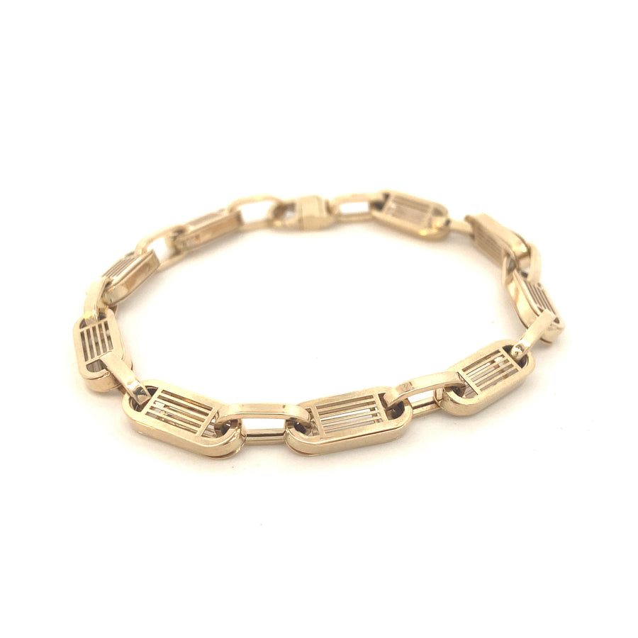 14K Gold Open Link of Lines Men Bracelet