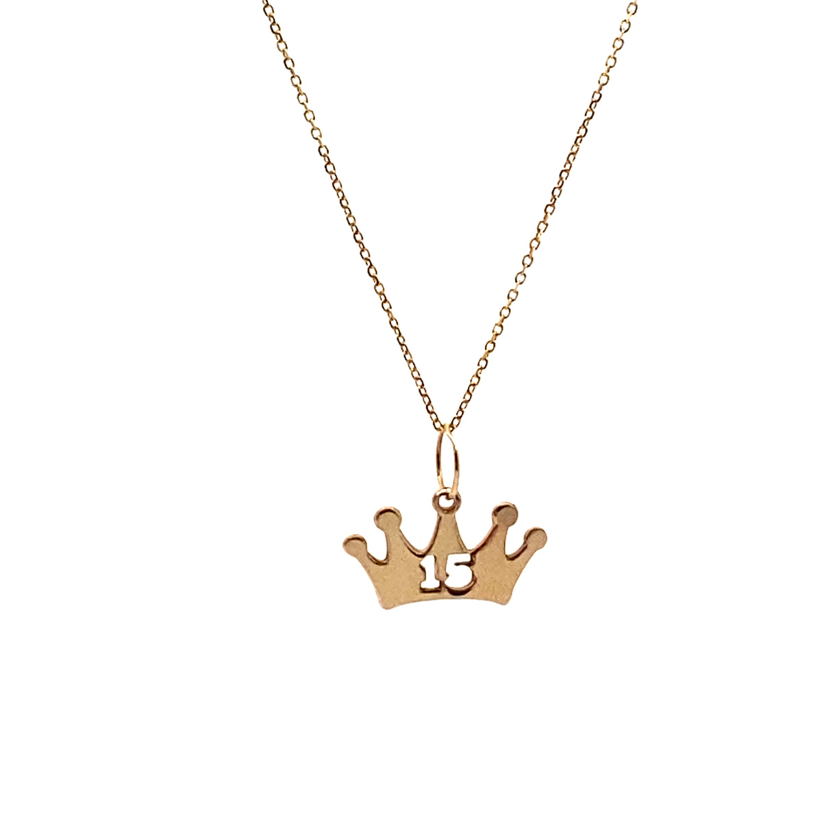 14K Gold Custom Crown Pendant with Number 15 | Luby Gold Collection | Luby 