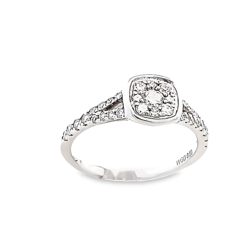 14K DIAMOND Bezel Set Cluster White Gold Engagement Ring