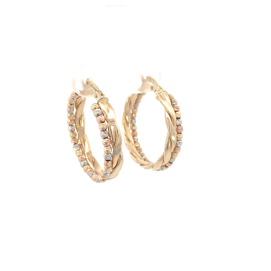 14K Gold Triple Tone Braided Bead Screens