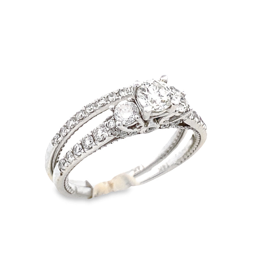 14k Three Diamond High Prong Set with Band Engagement Set | Luby Diamond Collection | Luby 