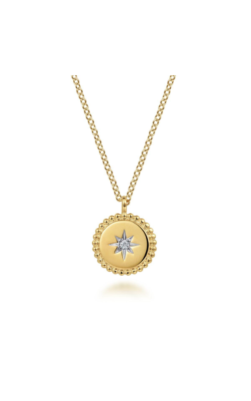 14K Yellow Gold Bujukan Medallion Necklace with Starburst Diamond Center | Gabriel & Co. | Luby 
