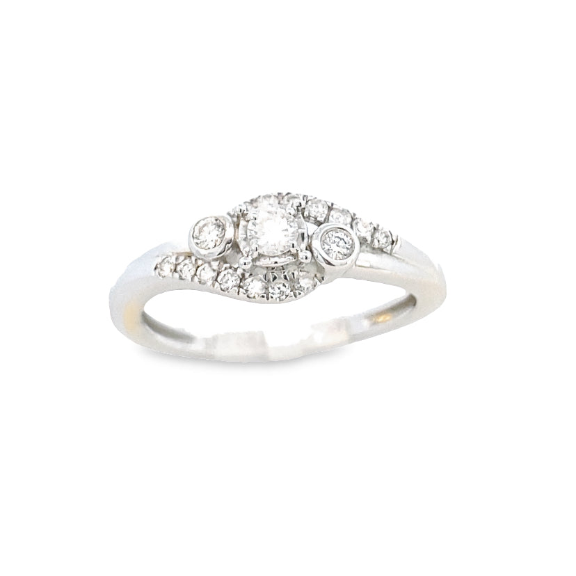 14K Diamond Curves Round Cut White Gold Engagement Ring | Luby Diamond Collection | Luby 